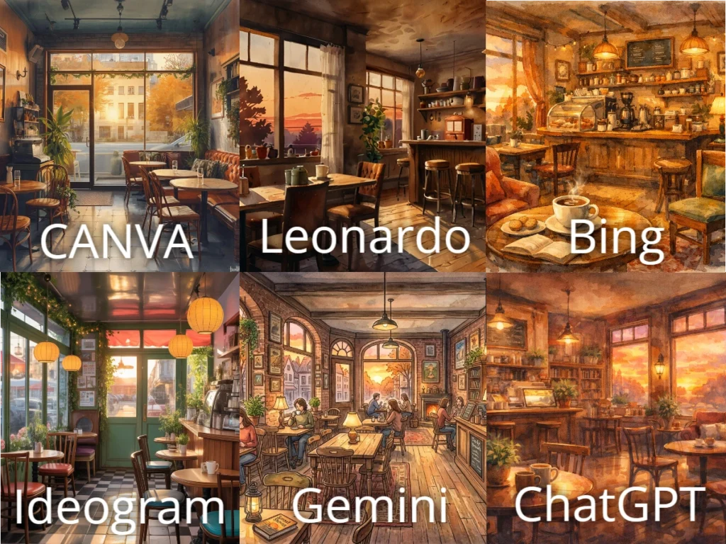 Comparativa visual de resultados de diferentes generadores de IA con el mismo prompt - prueba personal abril 2026